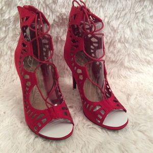 Red lace up heels